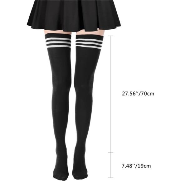 Extra Long High Thigh Socks Striped Over Knee Thin Tights Long Stocking - Picture 7 of 8